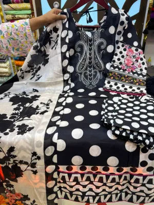 Elegant Organza Lace Detailing Swiss Lawn Suit.